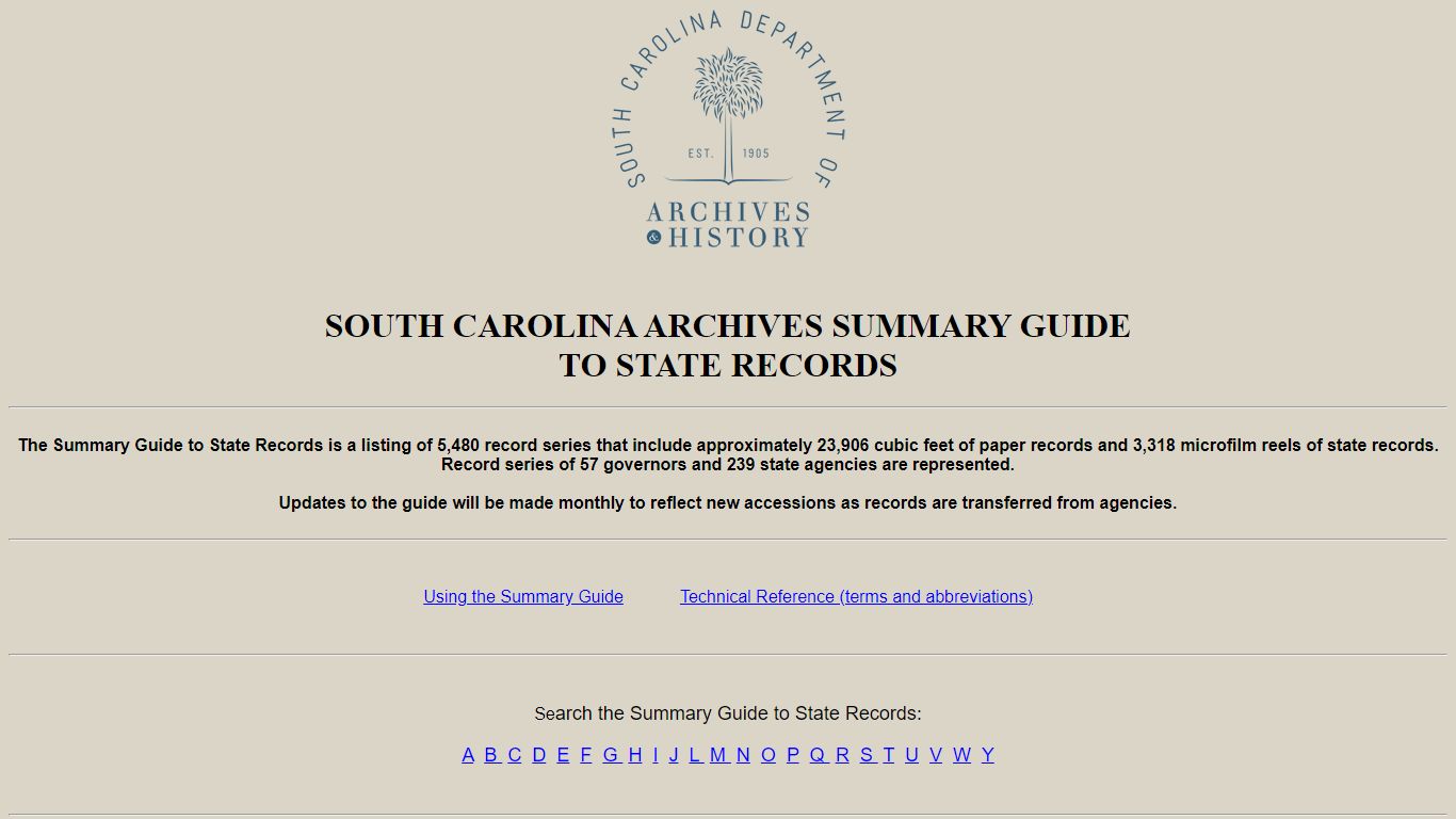 SC Archives Summary Guide to State Records--Introduction